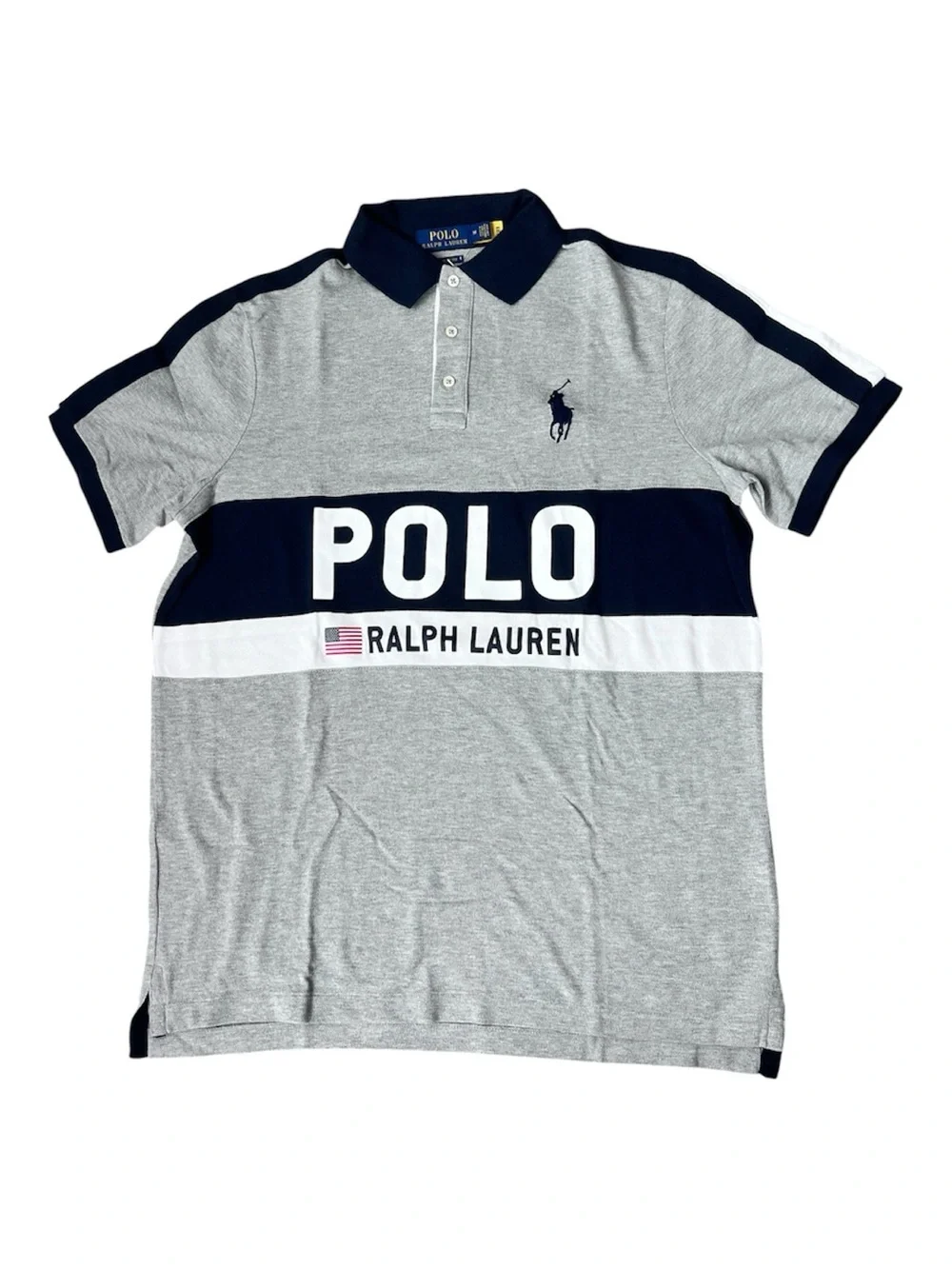 Polo by Ralph Lauren Grey, Navy & White Logo Polo Shirt